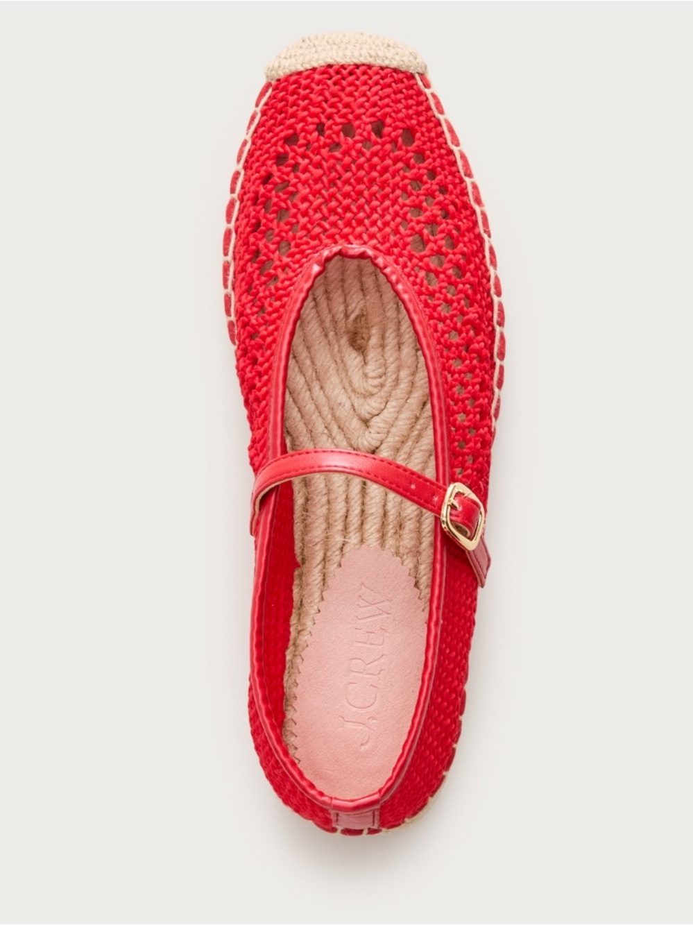 J.Crew Made-in-Spain Sophie Mary Jane espadrilles with crochet
Passion Rouge